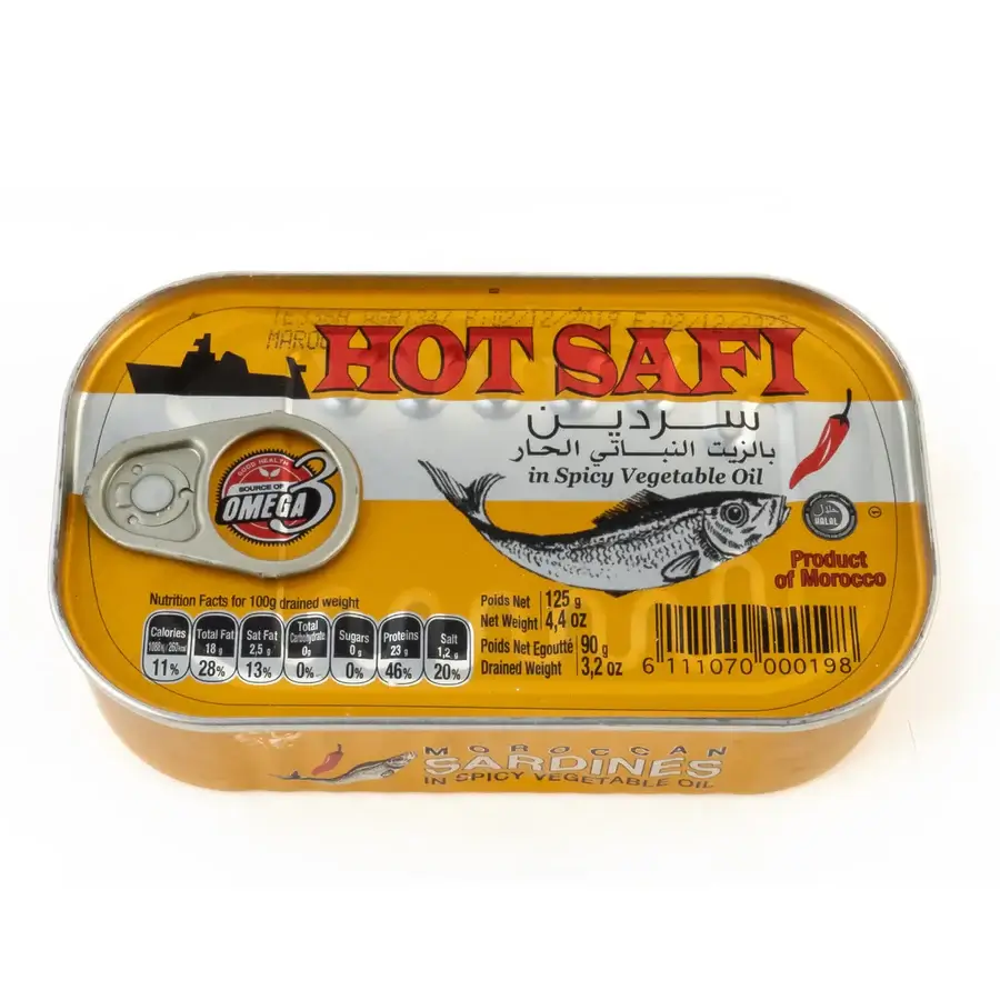 Aštrios sardinės augliniame aliejuje HOT SAFI 125 g